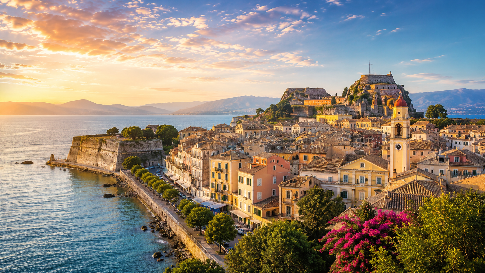 Scenic panoramic view of the Corfu coastline showcasing the natural beauty and sustainable environment featured on the Green Corfu website designed by WA Designs.